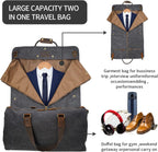 2 in 1 Canvas Leather Suit Luggage Garment Bag with Shoulder Strap for Travel and Business Trips (Black)