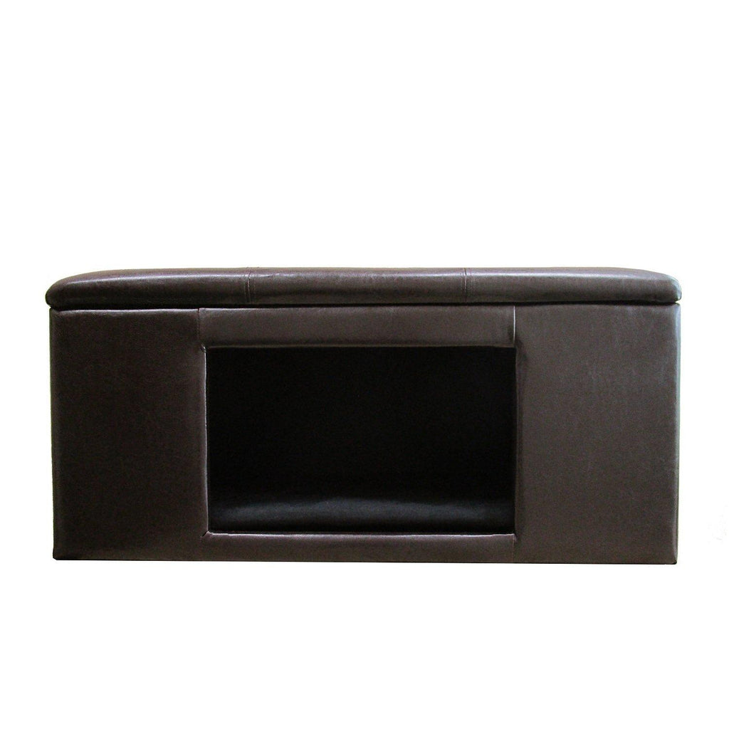 HomePop Leatherette Button Tufted Bench Pet Bed, Brown
