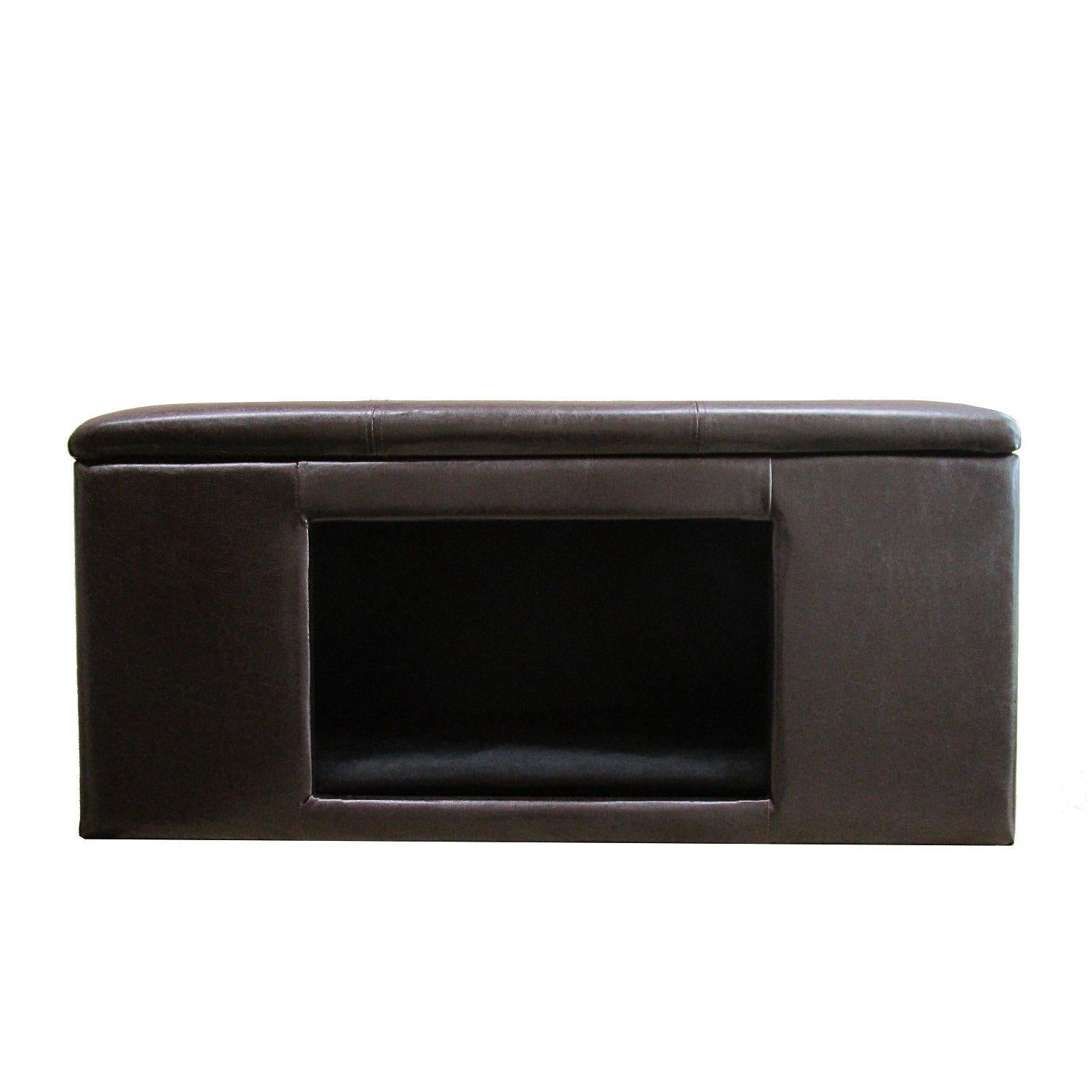 HomePop Leatherette Button Tufted Bench Pet Bed, Brown