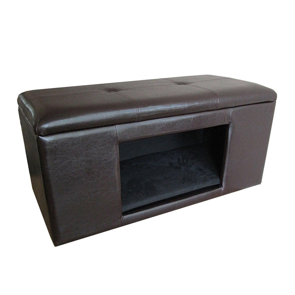 HomePop Leatherette Button Tufted Bench Pet Bed, Brown