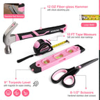 Pink Tool Set, 277 PCS Home Repairing Tool Kit, Pink Tool Bag with 13-Inch Wide Mouth Open StoraBag, Portable Home Tool Kit Including Hammer, Screwdriver, and Household Tools - Pink Ribbon
