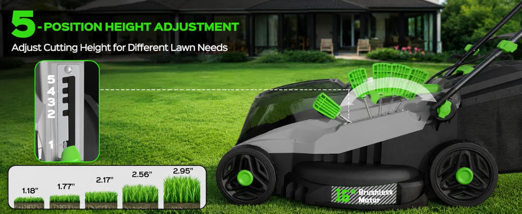 40V Cordless Lawn Mower, 16-Inch Brushless Electric Push Mower with 4.0Ah Battery &amp; Charger, 2-in-1 Mulching and Bagging, 5-Position Height Adjustment, Lightweight Foldable , Viridian