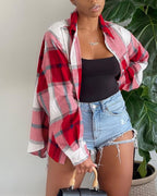 plaid print flap detail button down shirt