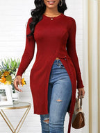 Round Neck Long Sleeve Solid Color T-shirt