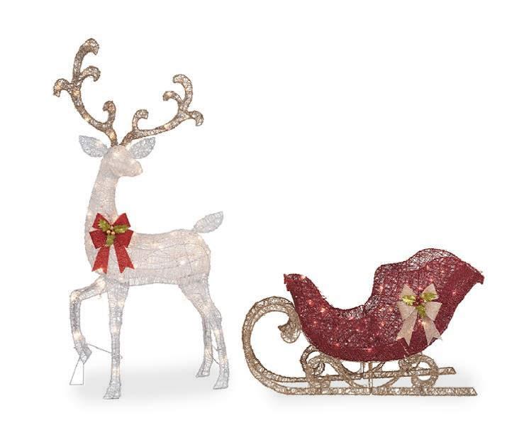 Deer &amp; Sleigh 2-Piece LED Decor Set