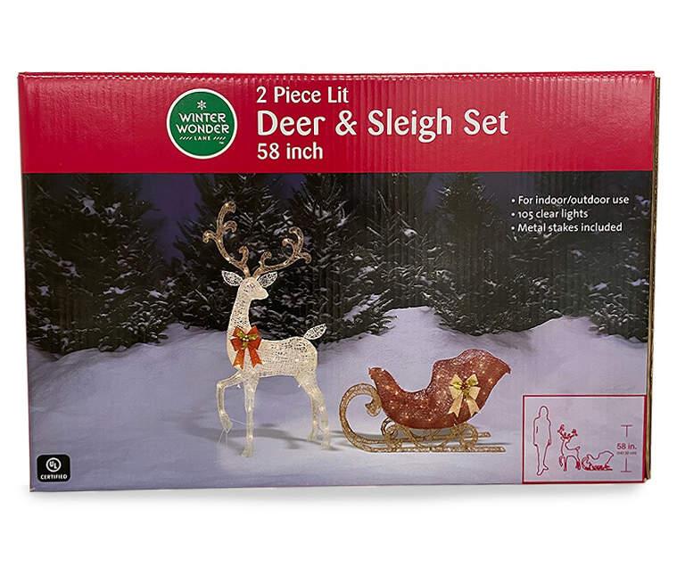 Deer &amp; Sleigh 2-Piece LED Decor Set