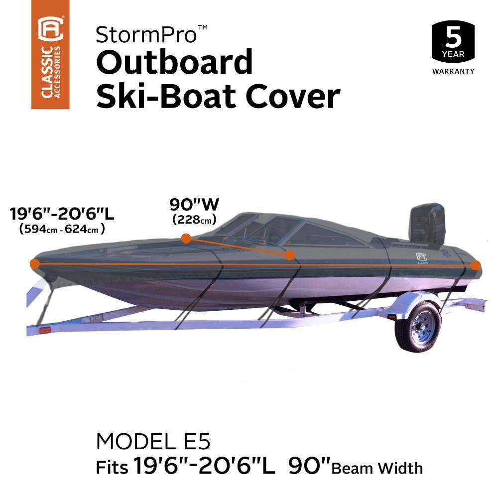 StormPro Charcoal Outboard Ski-Boat Cover Fits 19 ft. 6 in. - 20 ft. 6 in. L, Beam Width to 90 in. W (Model E5)