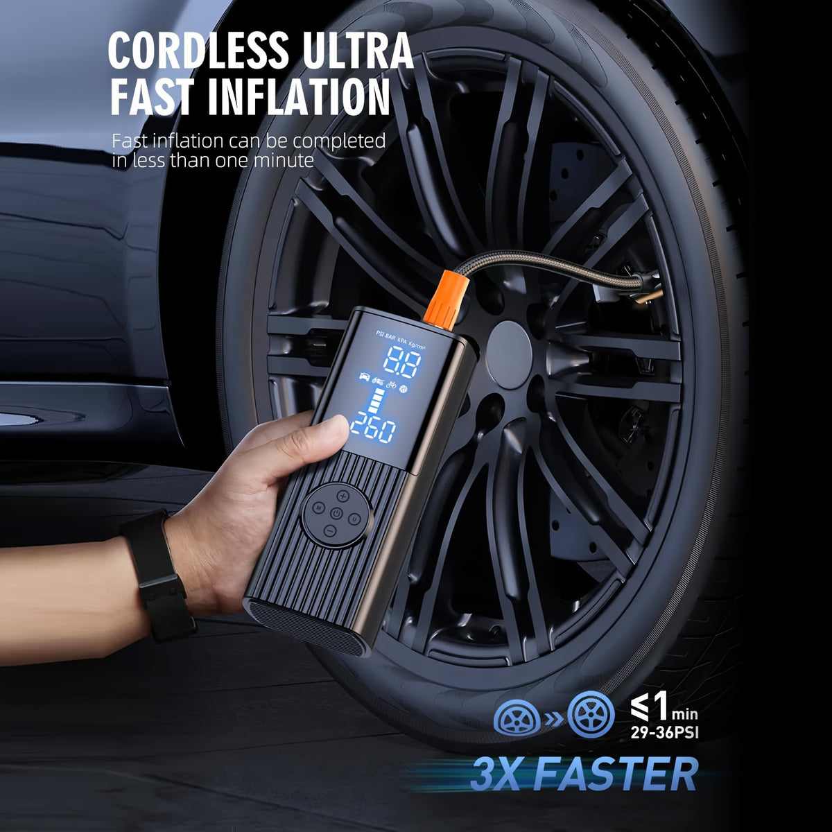 Tire Inflator Portable Air Compressor-180PSI & 20000mAh Portable Air Pump, Accurate Pressure LCD Display, 3X Fast Inflation For Cars,Bikes Balls