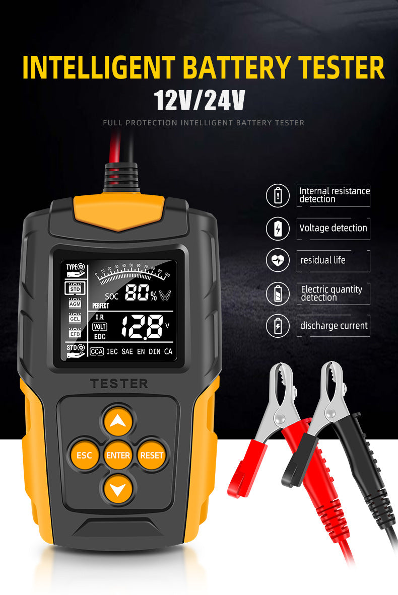 12V/24V Automotive Battery & Alternator Tester - Digital Analyzer for Cran& Charging Systems - Test Ran3Ah - 200Ah