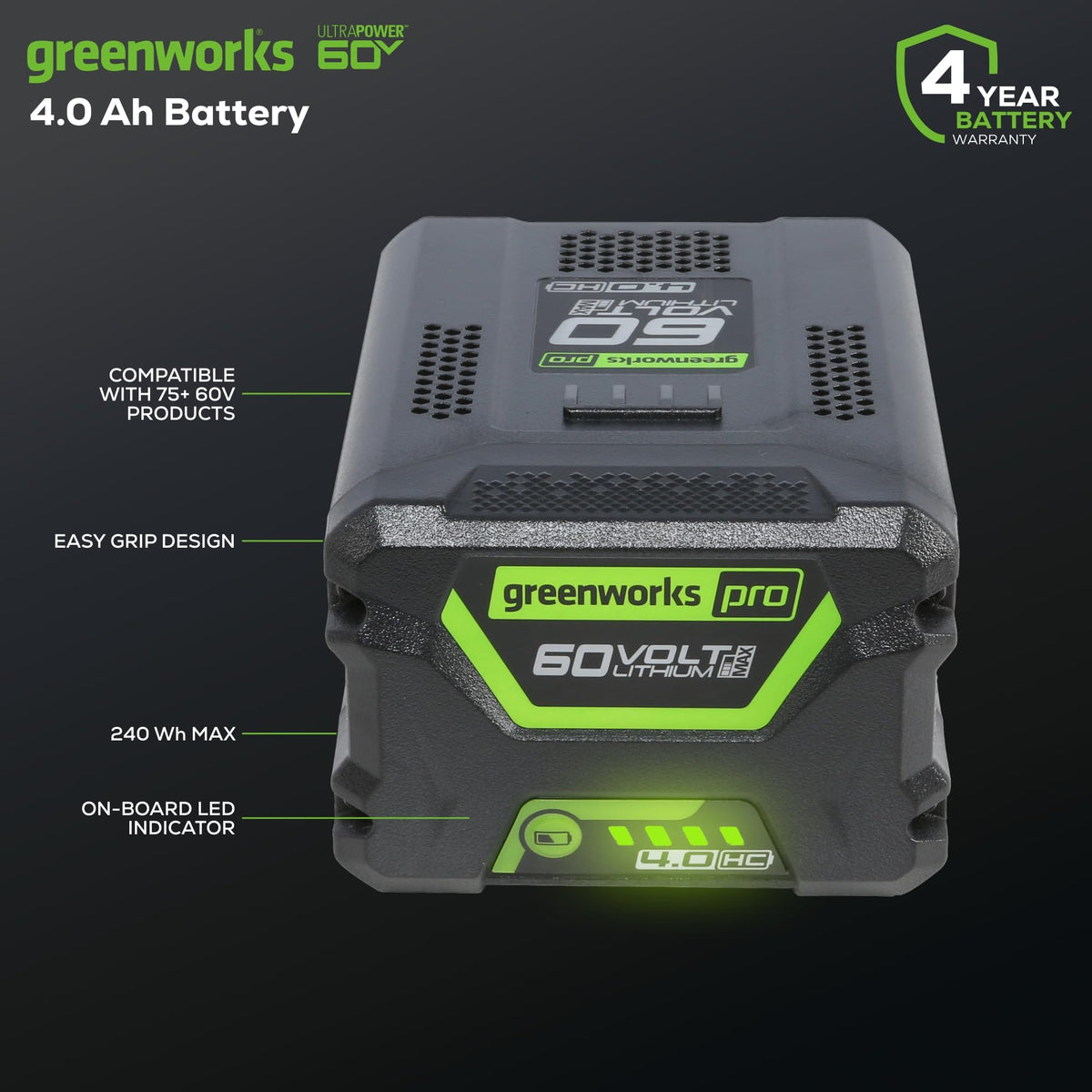 60V 4.0AH High Current (HC) Battery | Provides Fade-Power for Maximum Performance | Compatible with 75+ 60V  Tools