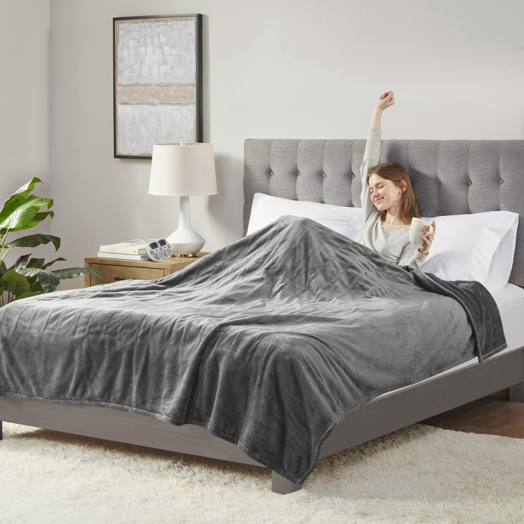 Serta Gray Polyester Cordless Electric Blanket, Queen