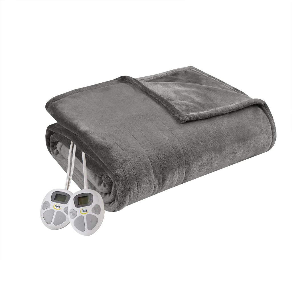 Serta Gray Polyester Cordless Electric Blanket, Queen