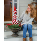 36"H Red/White Finial Shatterproof Battery Operated Twinkling White LED Ornament with Wreath in Urn