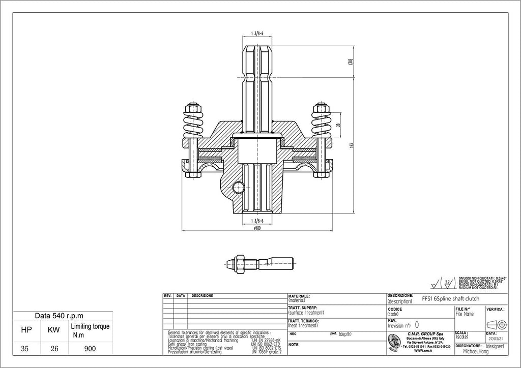 tractor pto, rotary cutter slip clutch 1-3/8”x 6-spline both ends, easily add on pto drive line