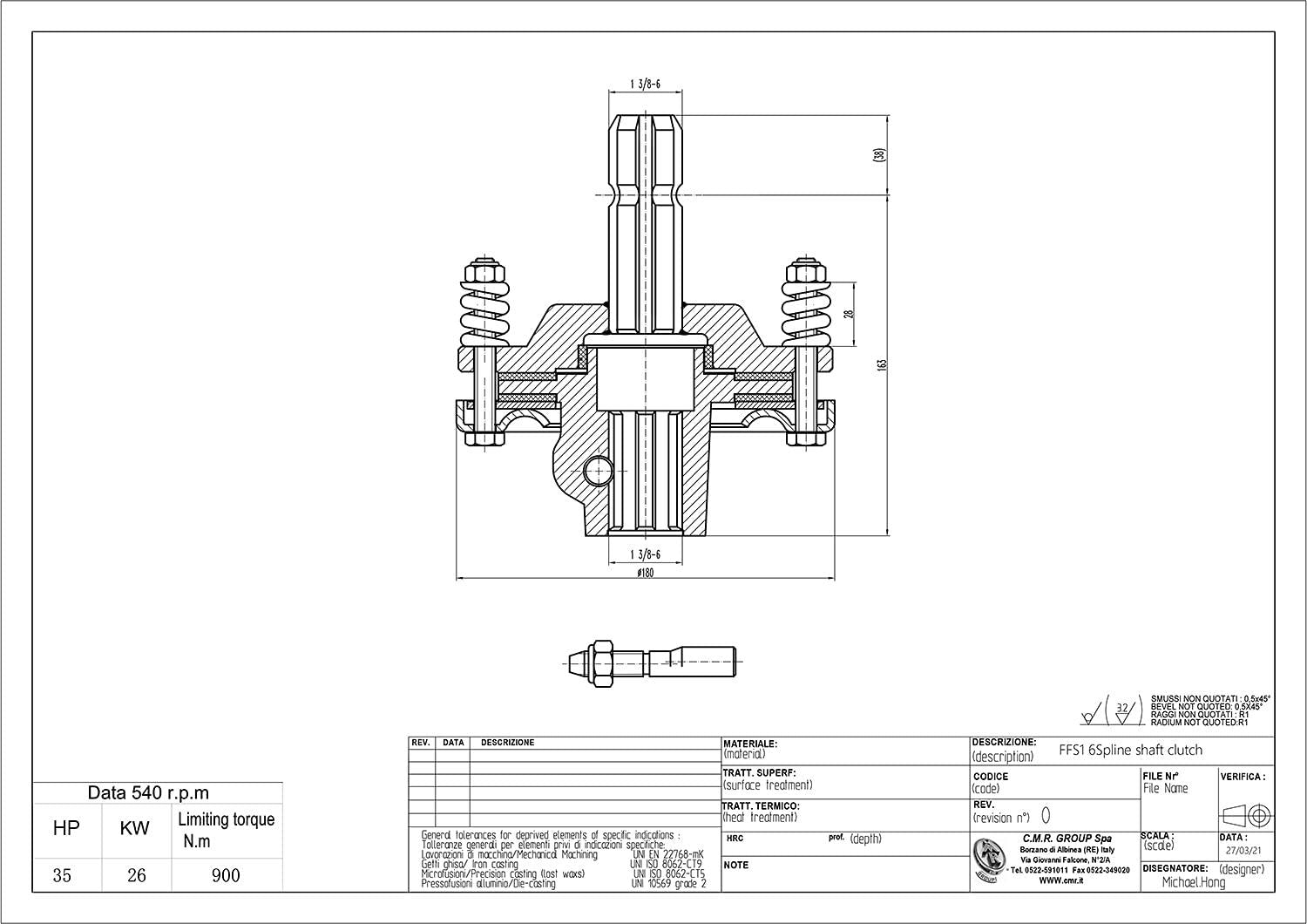 tractor pto, rotary cutter slip clutch 1-3/8”x 6-spline both ends, easily add on pto drive line