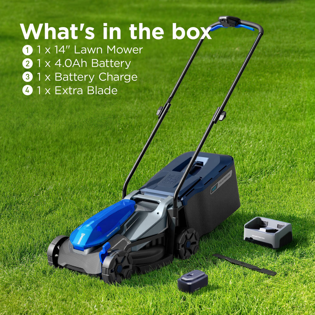14" Cordless Lawn Mower, 40V Lightweight Push Mower with 4.0Ah Battery &amp; Charger, Ultra-Quiet Motor for Small Yards, Lawn Care, Backyard Maintenance
