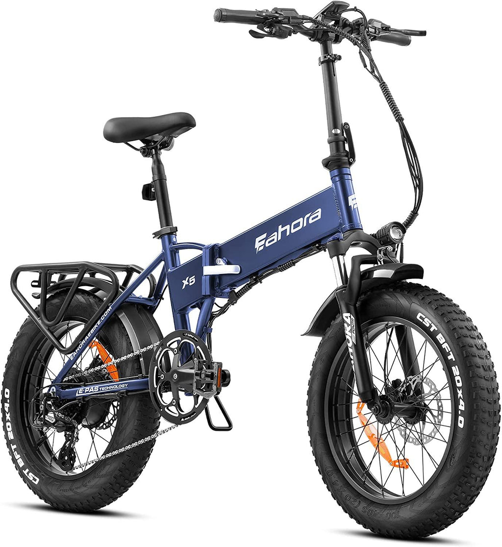 Electric Bike, Eahora X5 20 Inch Fat Tire Foldable E-Bike 750W Off-Road Electric Commuting Bicycles 750W Hub Motor 48V 12Ah Adult Electric Bike Snow Bicycle Ebike with Power Assist and 7-Speed