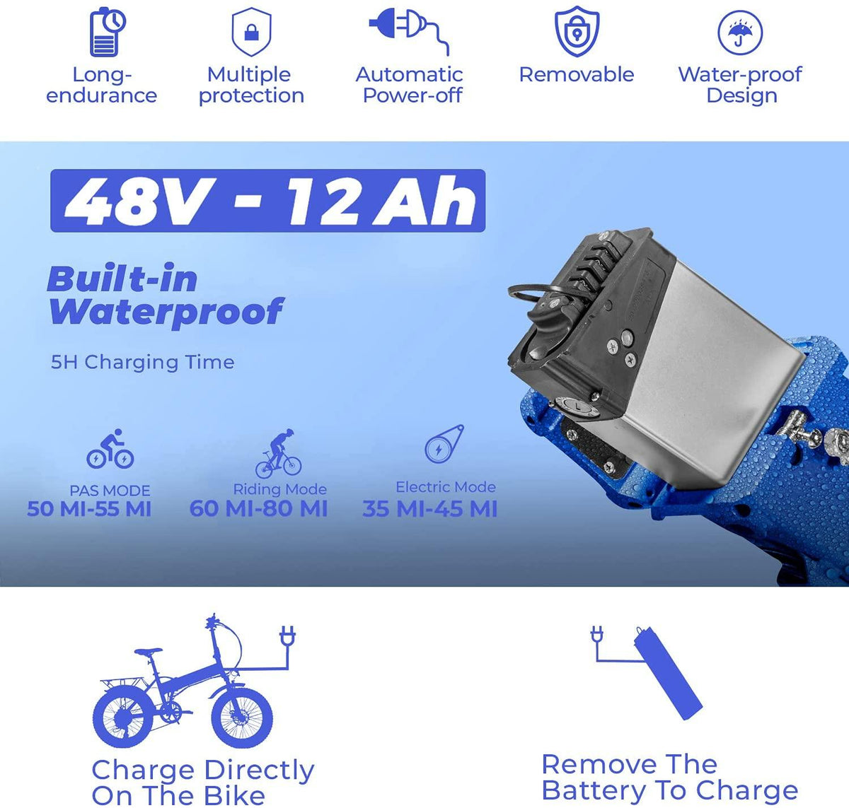 Electric Bike, Eahora X5 20 Inch Fat Tire Foldable E-Bike 750W Off-Road Electric Commuting Bicycles 750W Hub Motor 48V 12Ah Adult Electric Bike Snow Bicycle Ebike with Power Assist and 7-Speed