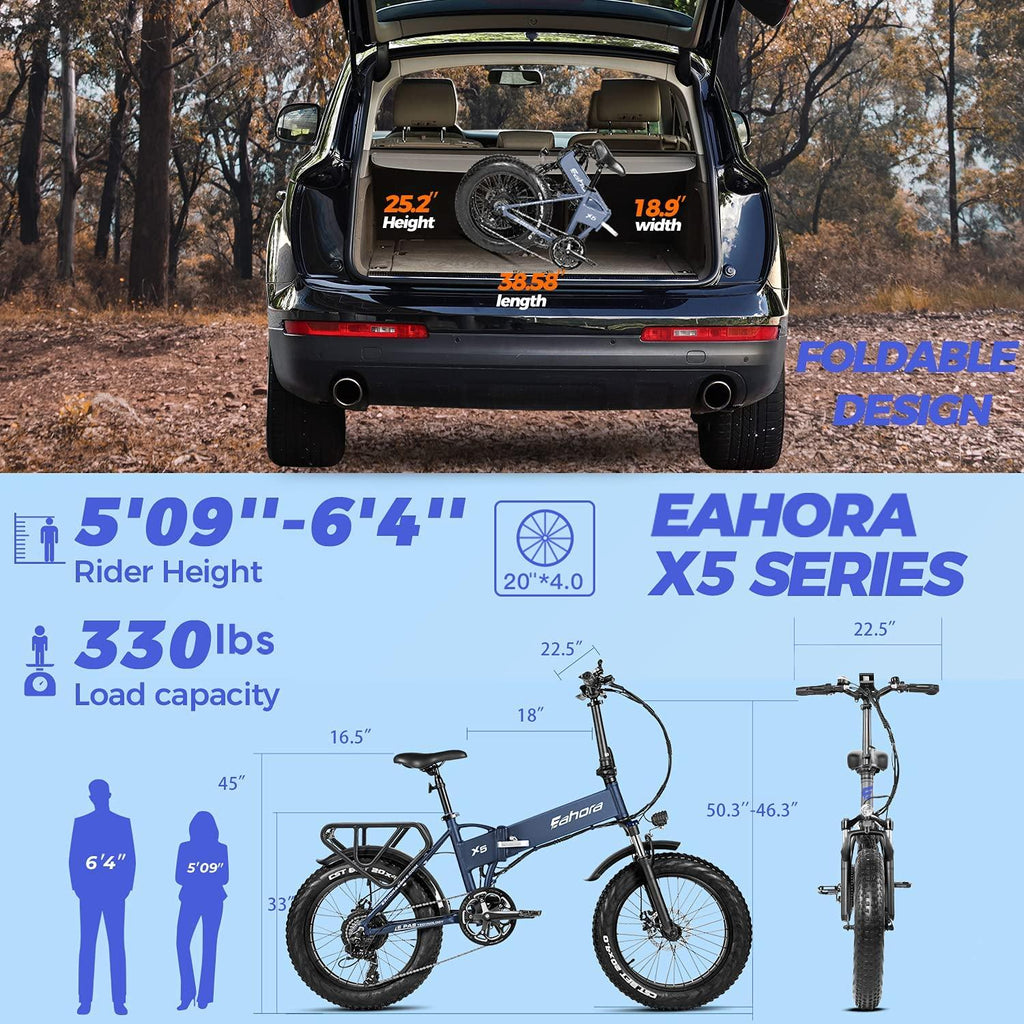 Electric Bike, Eahora X5 20 Inch Fat Tire Foldable E-Bike 750W Off-Road Electric Commuting Bicycles 750W Hub Motor 48V 12Ah Adult Electric Bike Snow Bicycle Ebike with Power Assist and 7-Speed