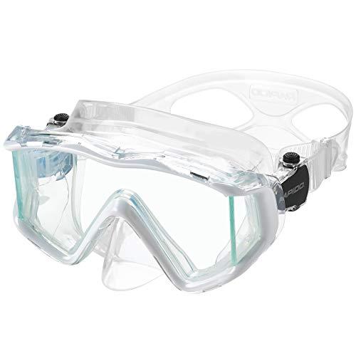 Phantom Aquatics Rapido Boutique Collection Clareza Three Window Tempered Glass Lens Mask Fin Snorkel Set with Snorkeling Gear Carry Bag, WHT - S