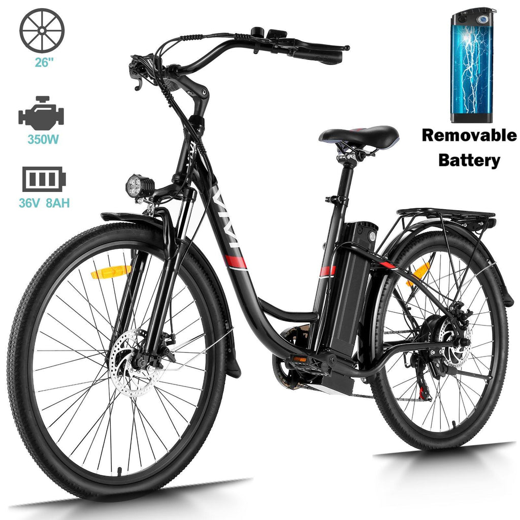 VIVI 26 In. Electric Bicycle 350W Electric Hybrid Bike, 36V Adjustable Ebike for Adults, Suspension Fork,Max 50Miles/20MPH 7 Speed Gears for Men and Women Electric Commuter Bike