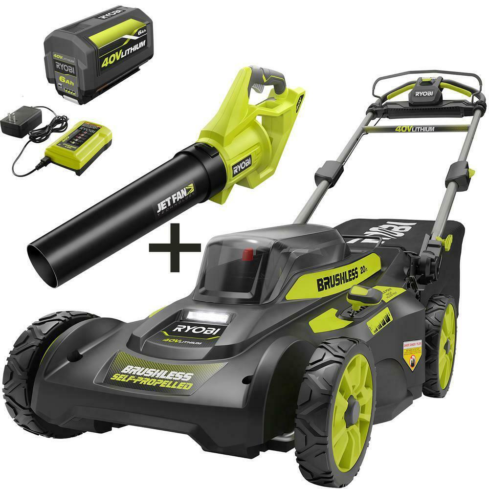 RYOBI Self-Propelled Lawn Mower Cordless Blower 40-Volt 6.0 Ah Battery Charger