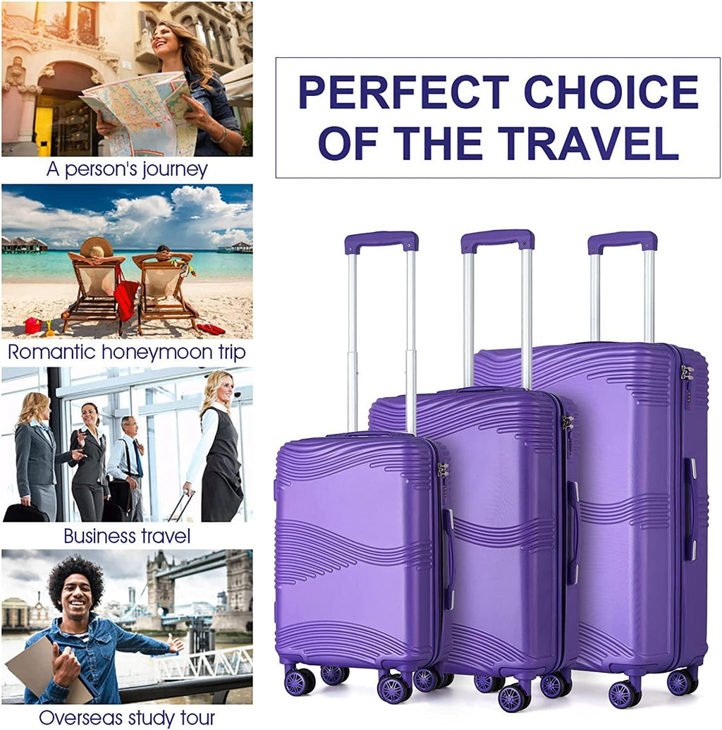 Luggage Sets with TSA Approved, Lightweight Hard Shell Travel Large Rolling Checked Suitcases with Spinner Wheels (20/24/28), PURPLE