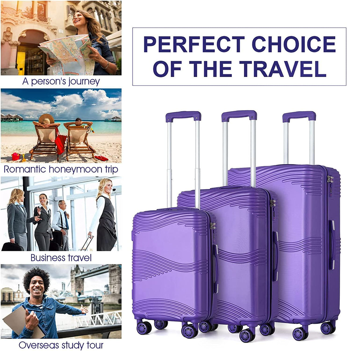 Luggage Sets with TSA Approved, Lightweight Hard Shell Travel Large Rolling Checked Suitcases with Spinner Wheels (20/24/28), PURPLE