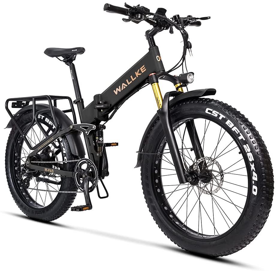 W Wallke X3 Pro eBike Folding Fat Tire Electric Bike 26 Inch 750W 48V 14AH Large-capacity Removable Battery Electric Bicycle for Adult Air Full Suspension Premium Seamless Welding Aluminum Alloy Frame