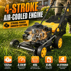 132CC Gas Lawn Mower 16-Inch with 45L Grass Bag and Height Adjustment | 4-stroke engine, 16-inch cutting width, 45L grass bag, 8-position height adjustment for small to medium yards