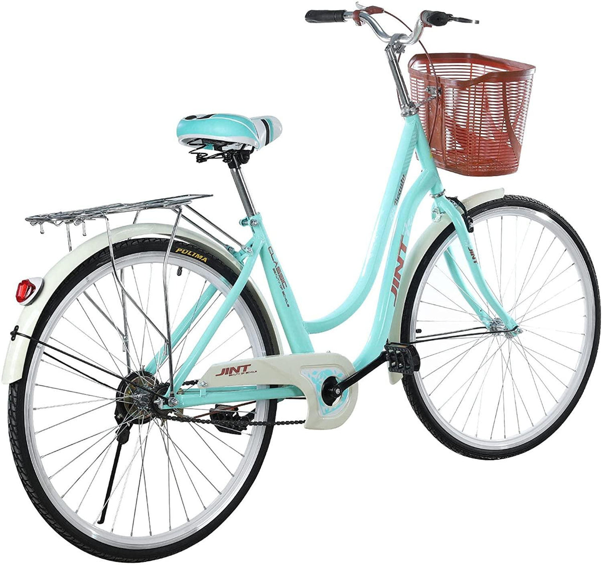 Kenxen 26-Inch Single Speed Beach Cruiser Bike, Comfortable Commuter Bicycle, High-Carbon Steel Frame, Front Basket &amp; Bell, Rear Racks, Retro Bicycle Unique Art Deco Scooter, Ladys Womens Bikes