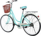 Kenxen 26-Inch Single Speed Beach Cruiser Bike, Comfortable Commuter Bicycle, High-Carbon Steel Frame, Front Basket &amp; Bell, Rear Racks, Retro Bicycle Unique Art Deco Scooter, Ladys Womens Bikes