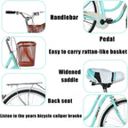 Kenxen 26-Inch Single Speed Beach Cruiser Bike, Comfortable Commuter Bicycle, High-Carbon Steel Frame, Front Basket &amp; Bell, Rear Racks, Retro Bicycle Unique Art Deco Scooter, Ladys Womens Bikes