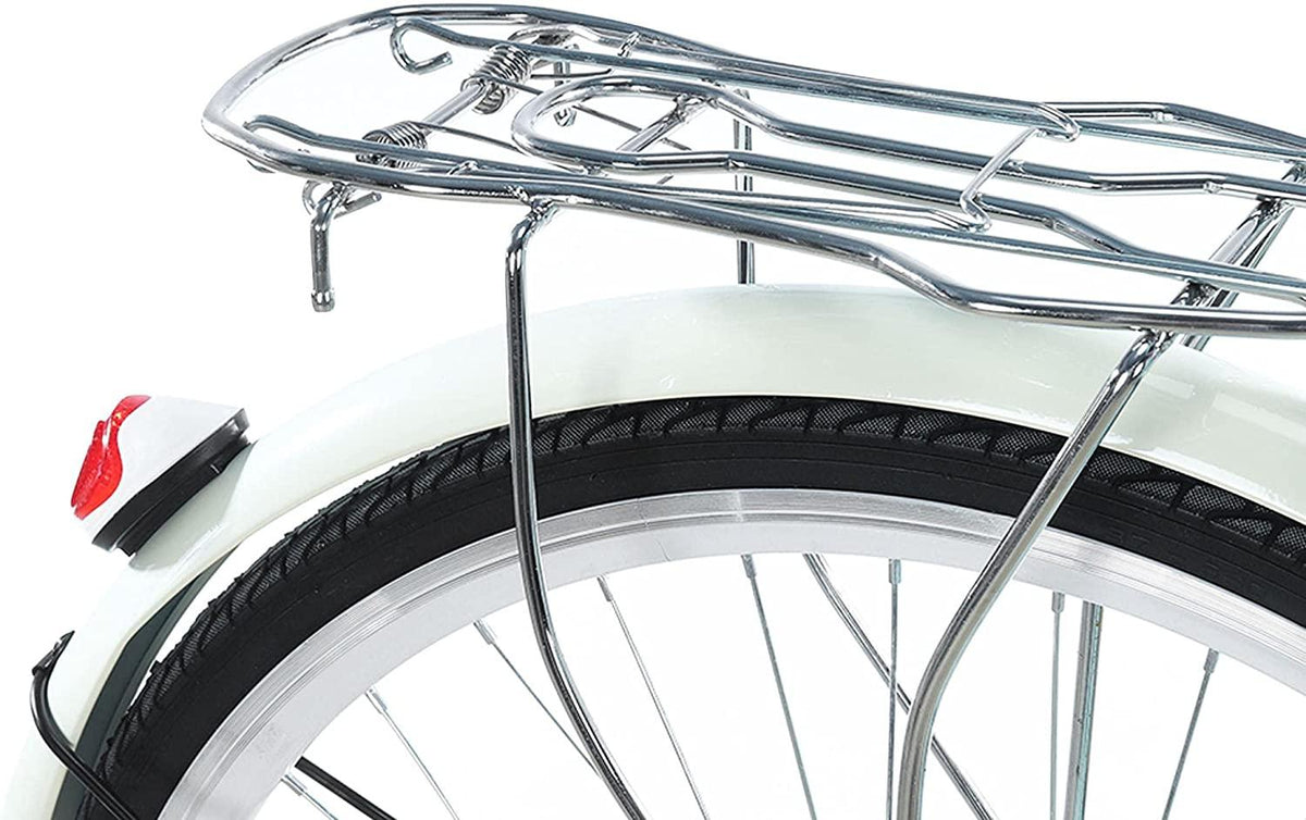 Kenxen 26-Inch Single Speed Beach Cruiser Bike, Comfortable Commuter Bicycle, High-Carbon Steel Frame, Front Basket &amp; Bell, Rear Racks, Retro Bicycle Unique Art Deco Scooter, Ladys Womens Bikes