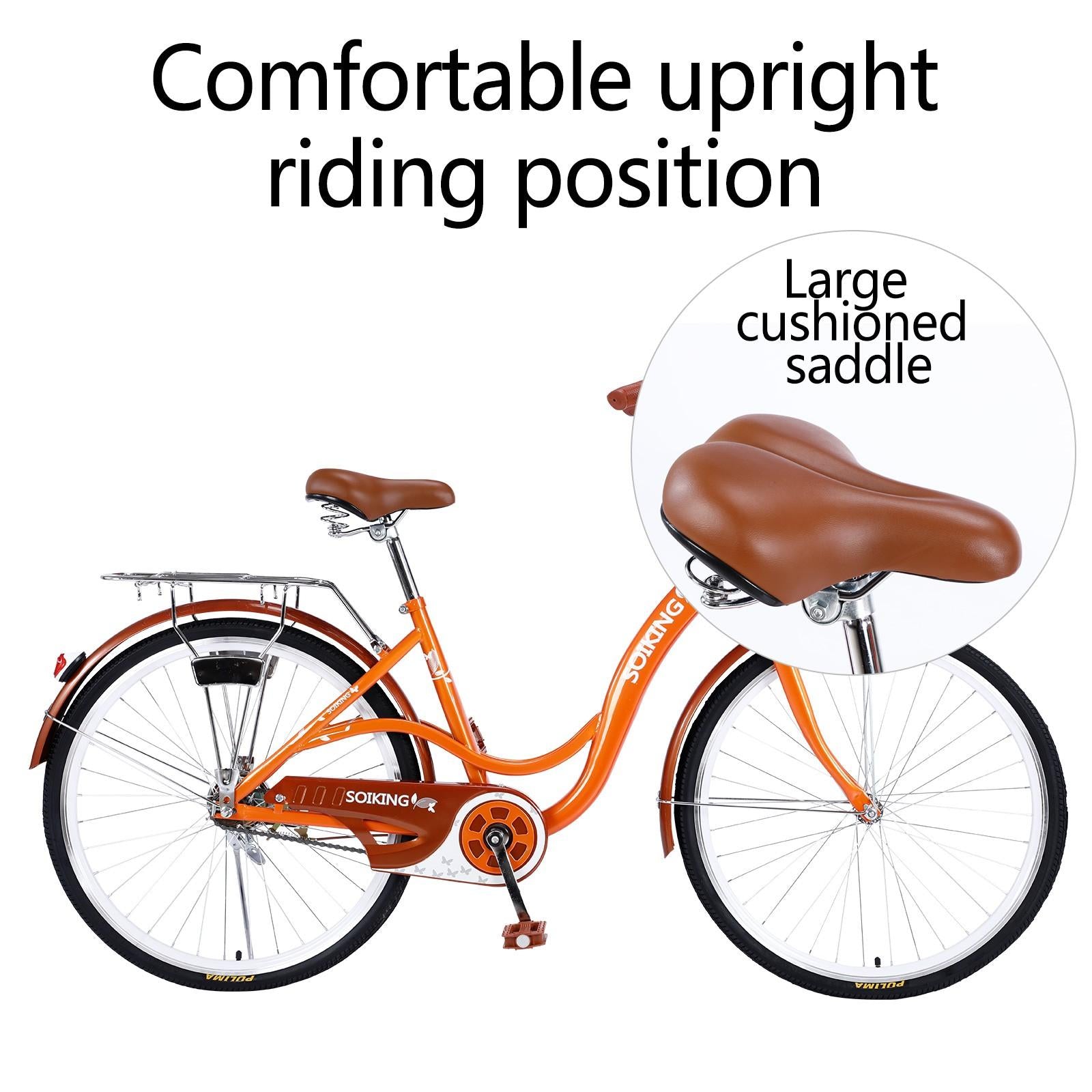 AUSPUM 26-Inch Cruiser Bike,Comfort Bikes,bikes for women,Arrivals Single Speed Bicycle for Women,Load capacity220lb,Orange
