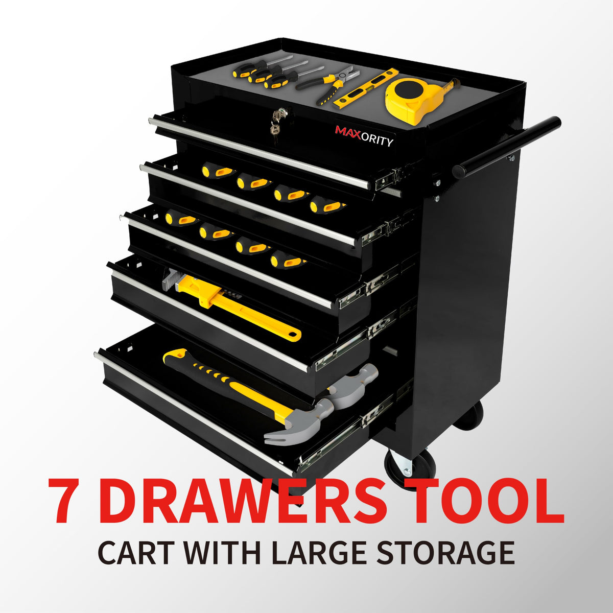 7-Drawer Heavy-Duty Rolling Tool Chest Cabinet with Lock Mobile Cart for Gara& Workshop, Black