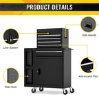 5-Drawers Rolling Tool Chest, Assembled Tool Box with Auto LocSystem & Lockable Wheels & Sliding Drawers & Detachable Top, Tool StoraCabinet
