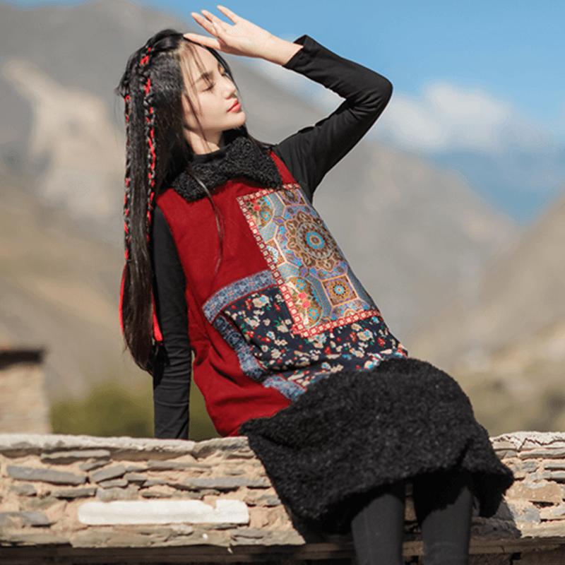 National Style Embroidery Stitching Quilted Sleeveless Dress