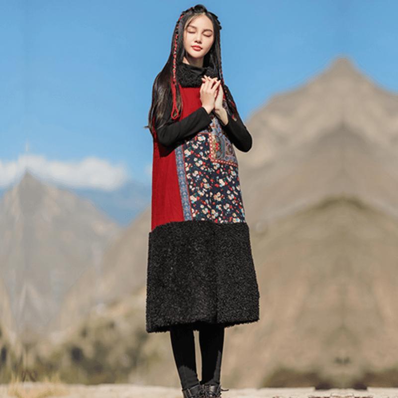 National Style Embroidery Stitching Quilted Sleeveless Dress