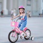Kids Bike, High Carbon Steel Frame Boys Girls Bicycle with Training Wheels, Durable Children Bike with Kettle, Suitable for Girls and Boys 4-7 Years Old