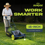 Cordless Electric Push Lawn Mower with 11.9-Gal Bag, 15-Inch Cutting Width, 360W Motor - Heavy-Duty Yard Trimmer for Gardening Care and Maintenance, IONMAX 24V-CRLM15