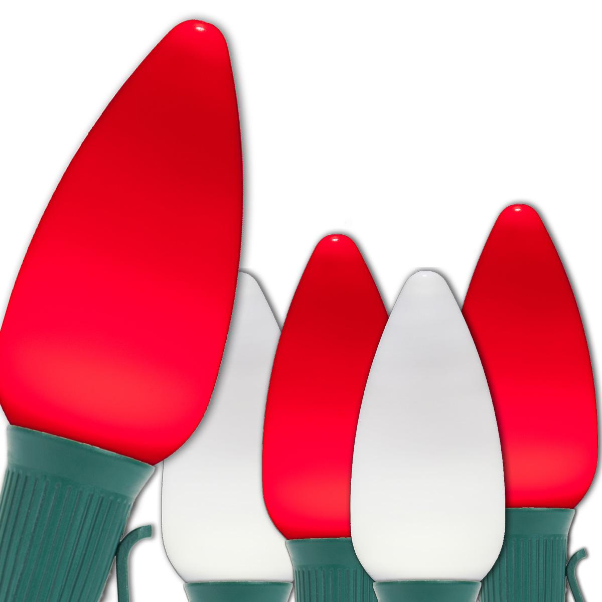 Opticore LED C9 Smooth Ceramic-Style Red and Cool White Christmas Lights with Shatterproof Christmas Bulbs, 50 Lights, 50’