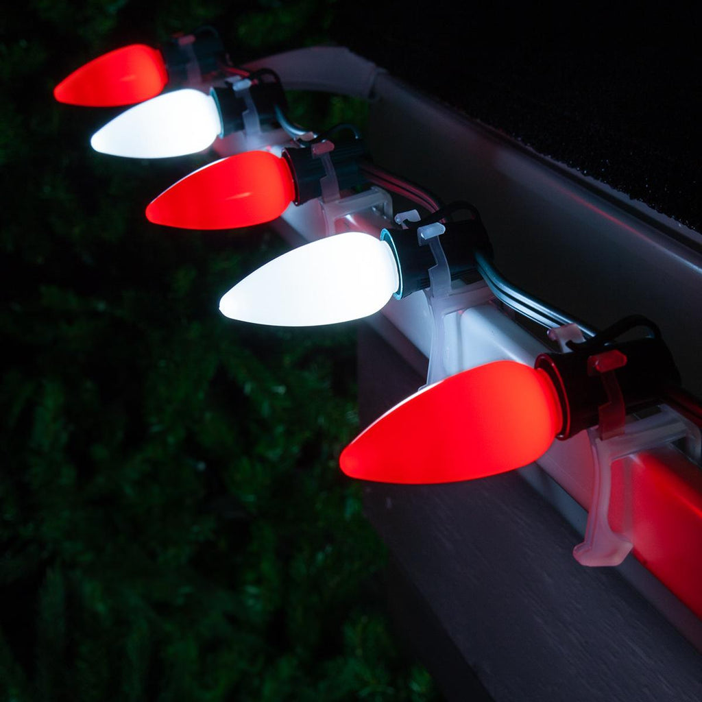 Opticore LED C9 Smooth Ceramic-Style Red and Cool White Christmas Lights with Shatterproof Christmas Bulbs, 50 Lights, 50’