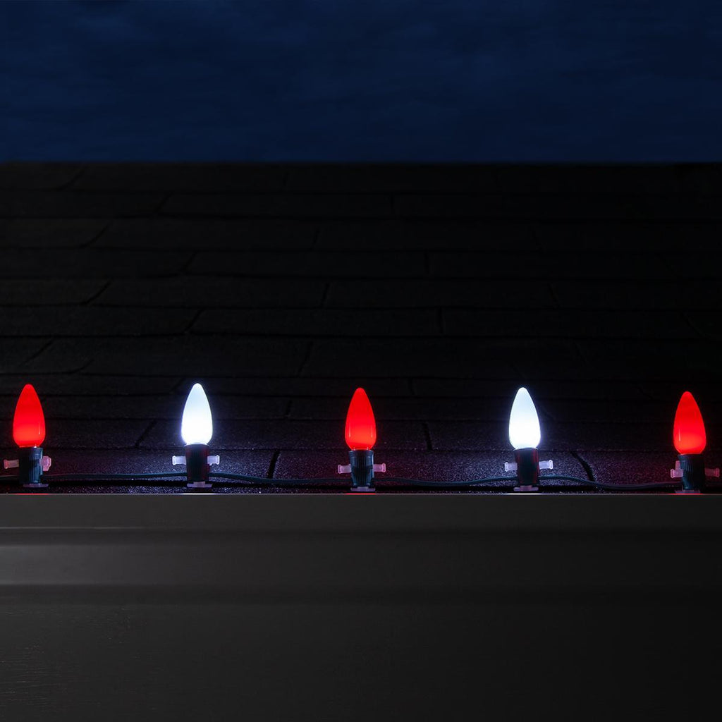 Opticore LED C9 Smooth Ceramic-Style Red and Cool White Christmas Lights with Shatterproof Christmas Bulbs, 50 Lights, 50’