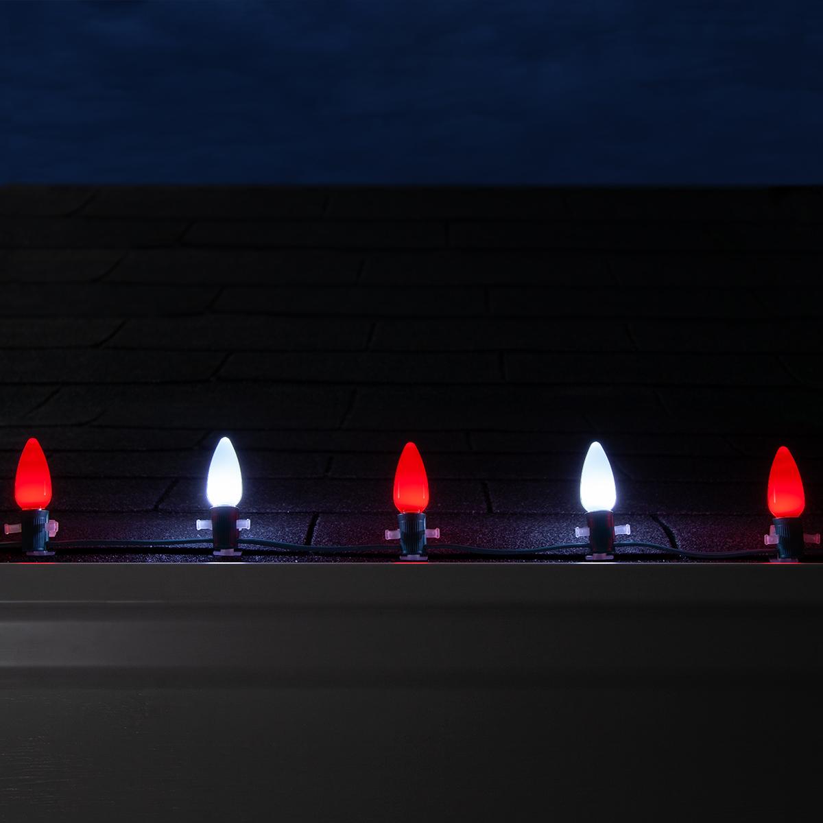 Opticore LED C9 Smooth Ceramic-Style Red and Cool White Christmas Lights with Shatterproof Christmas Bulbs, 50 Lights, 50’