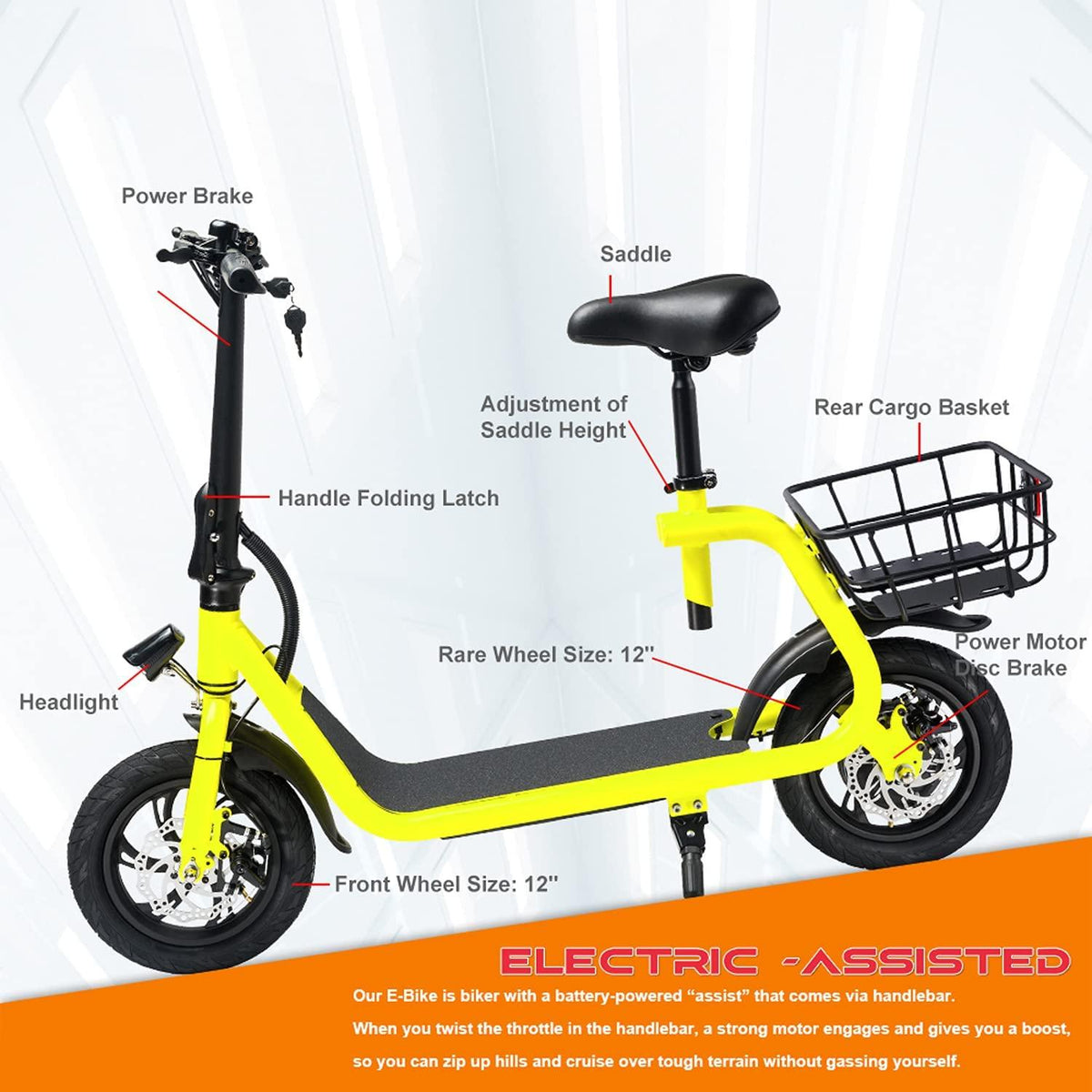Beston Sports Light Weight Folding Electric Bike for Adult Electric Scooter with Seat for Adult EBike Mini Bicycles Electric Moped for Adult Commuter