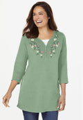 layered-look embroidered henley tunic