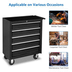5-Drawer Rolling Tool Chest w/Drawers & Lock, Tool StoraCabinet with Lockable Wheels, Top Cushion & Drawer Liners, Tool Organizer Box for Garage, Warehouse & Repair Sho