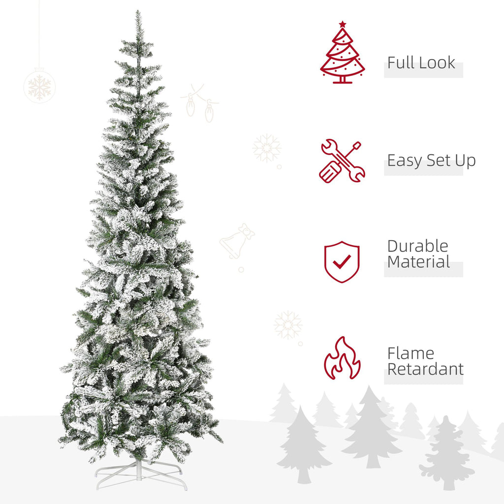 HOMCOM 7.5' Christmas Tree w/ Unlit Snow Flocked Branches for Holiday Indoor