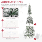 HOMCOM 7.5' Christmas Tree w/ Unlit Snow Flocked Branches for Holiday Indoor